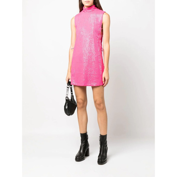 ROTATE BIRGER CHRISTENSEN Sequined Turtleneck Barbie Pink Mini Dress Size 4 NWT - Picture 2 of 11